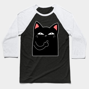 Black Cat Middle Finger Baseball T-Shirt